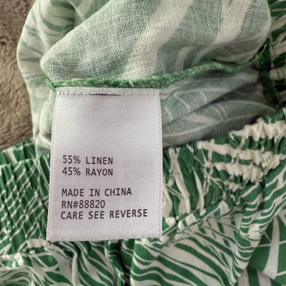Panama Jack Linen Blend Wide Leg Pants Sz M Tropical Palm pockets green white - Picture 4 of 13